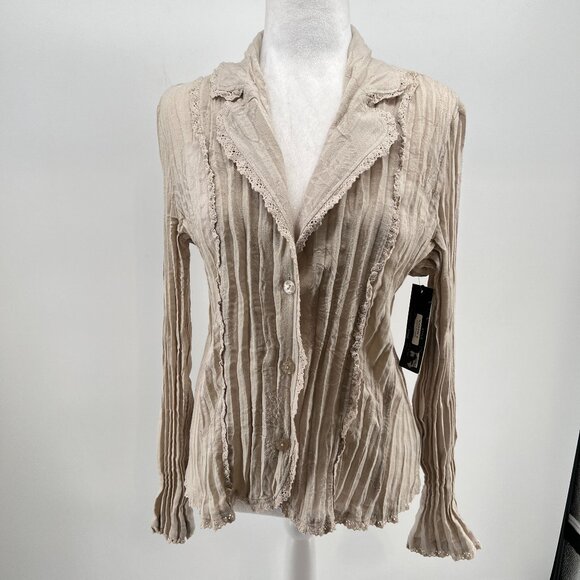 Flair Women's Size Large Button-Down Shirt – Cotton Blend with Lace & wrinkled - Picture 1 of 13
